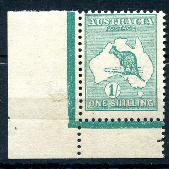 1/- blue-green bottom left corner selvedge ...