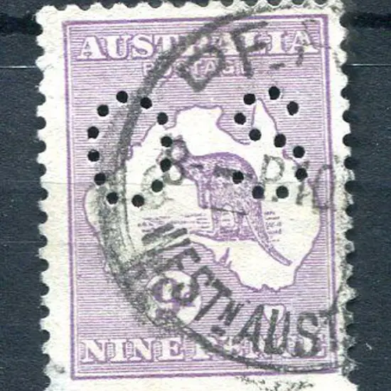 9d pale violet perfined "OS". Used with Perth cds. ...