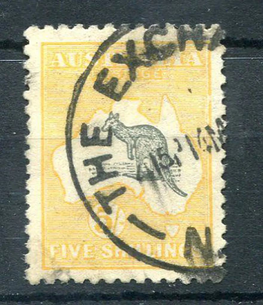 5/- deep grey & yellow with "break in right frame ... Image 1++