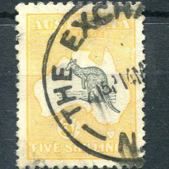 5/- deep grey & yellow with "break in right frame ...