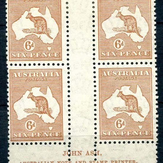 6d chestnut in John Ash imprint block of 4 with ...