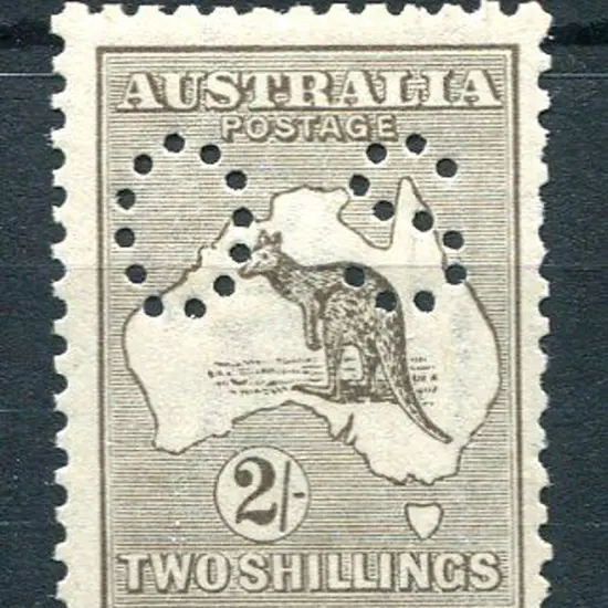 2/- brown perfined "OS". MUH with very light even ...