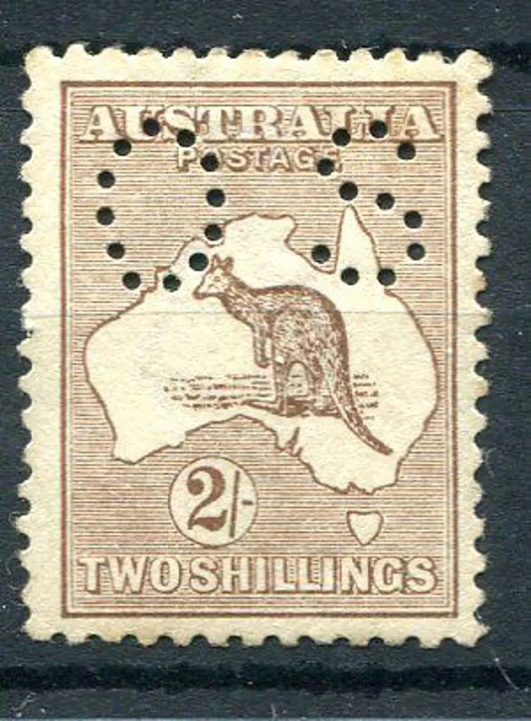 2/- brown perfined "OS" mint with inverted wmk. MH ... Image 1++
