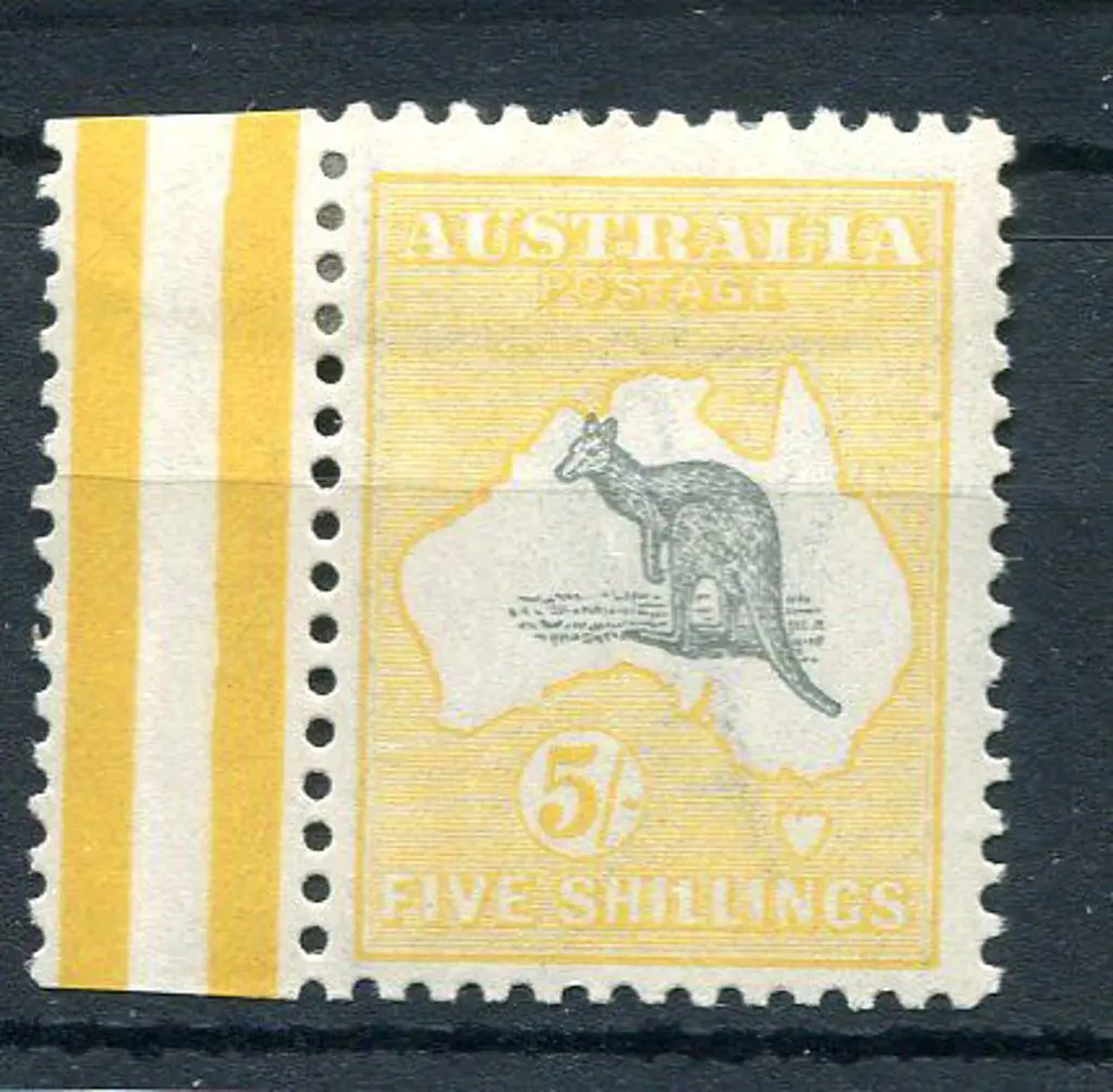 5/- grey & pale yellow with left gutter selvedge. ... Image 1++