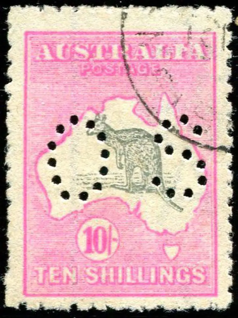10/- grey & aniline pink perfined small "OS" with ... Image 1++