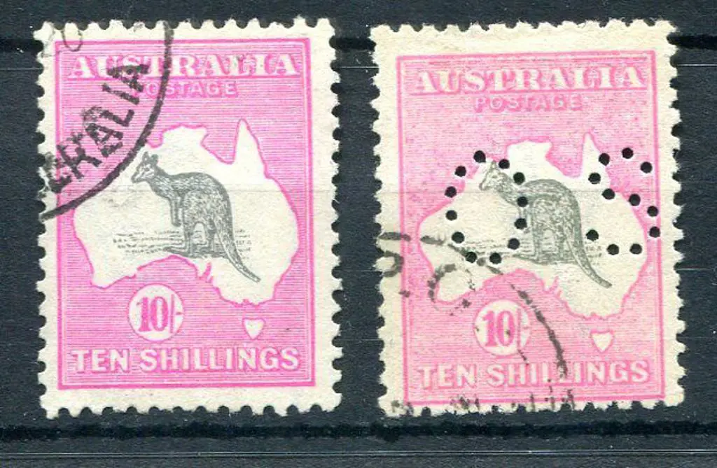 10/- grey & deep aniline pink fine used & well ... Image 1++