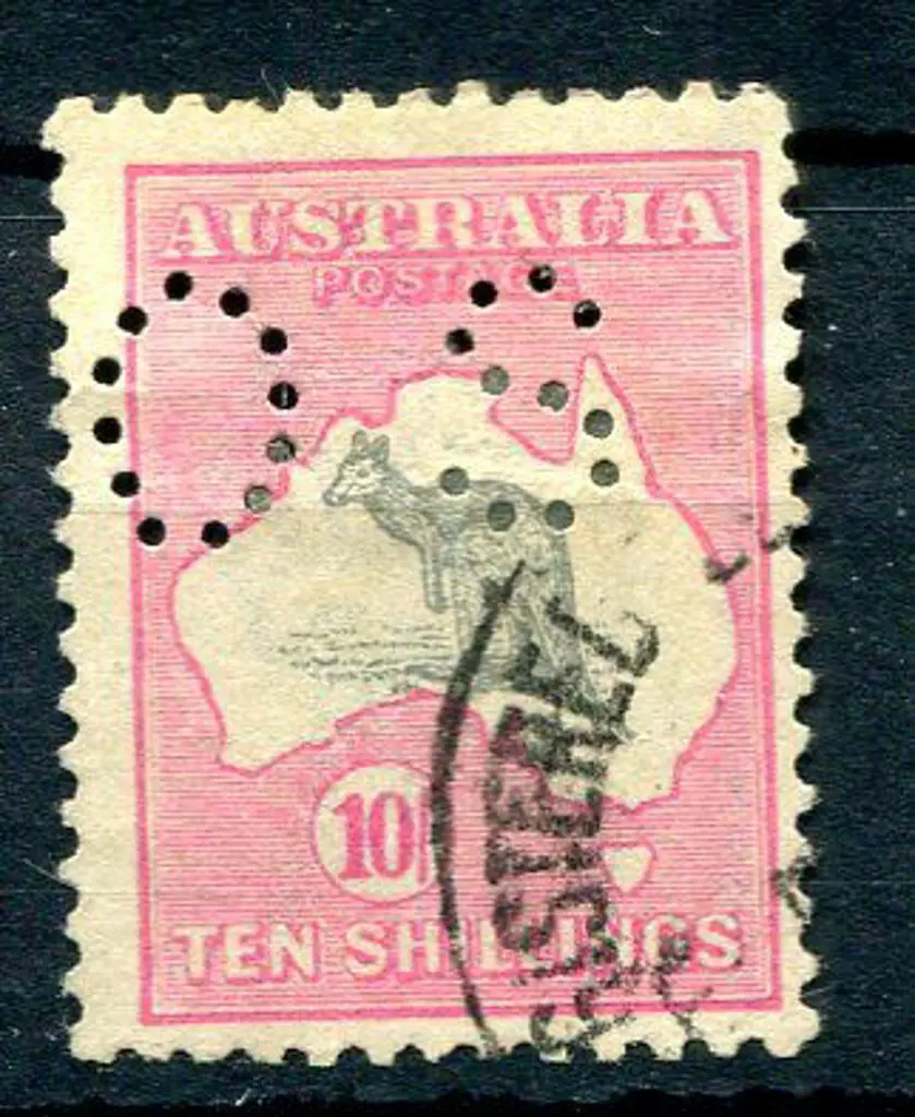 10/- grey & pink perfined "OS" & postally used ... Image 1++