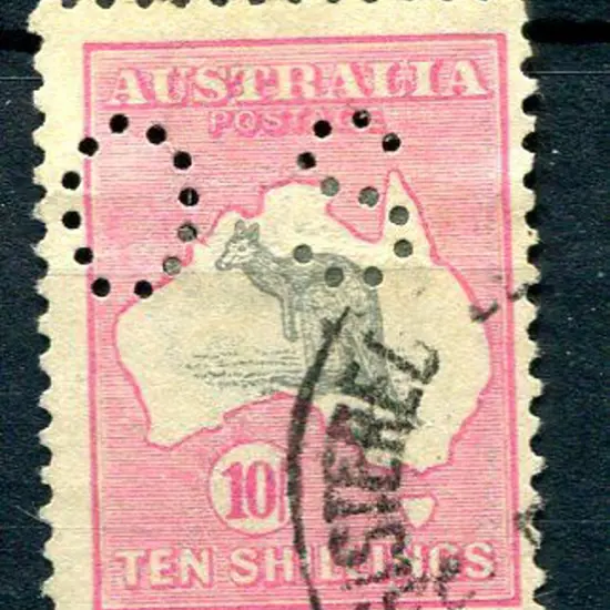 10/- grey & pink perfined "OS" & postally used ...