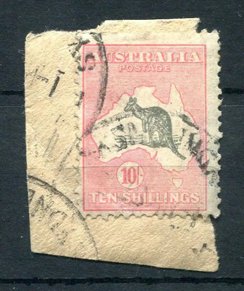1931-47 CofA 10/- grey & pink used on piece with ... Image 1++