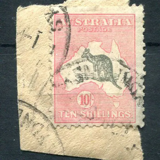 1931-47 CofA 10/- grey & pink used on piece with ...