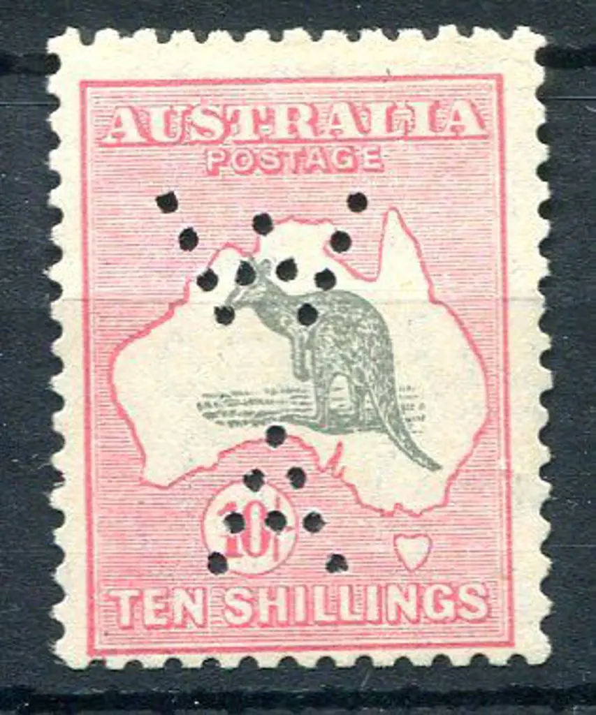 1931-47 CofA 10/- grey & pink perfined "WA". MLH ... Image 1++