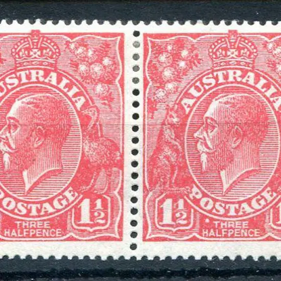 1914-20 Single watermark 1½d red horiz pair with ...