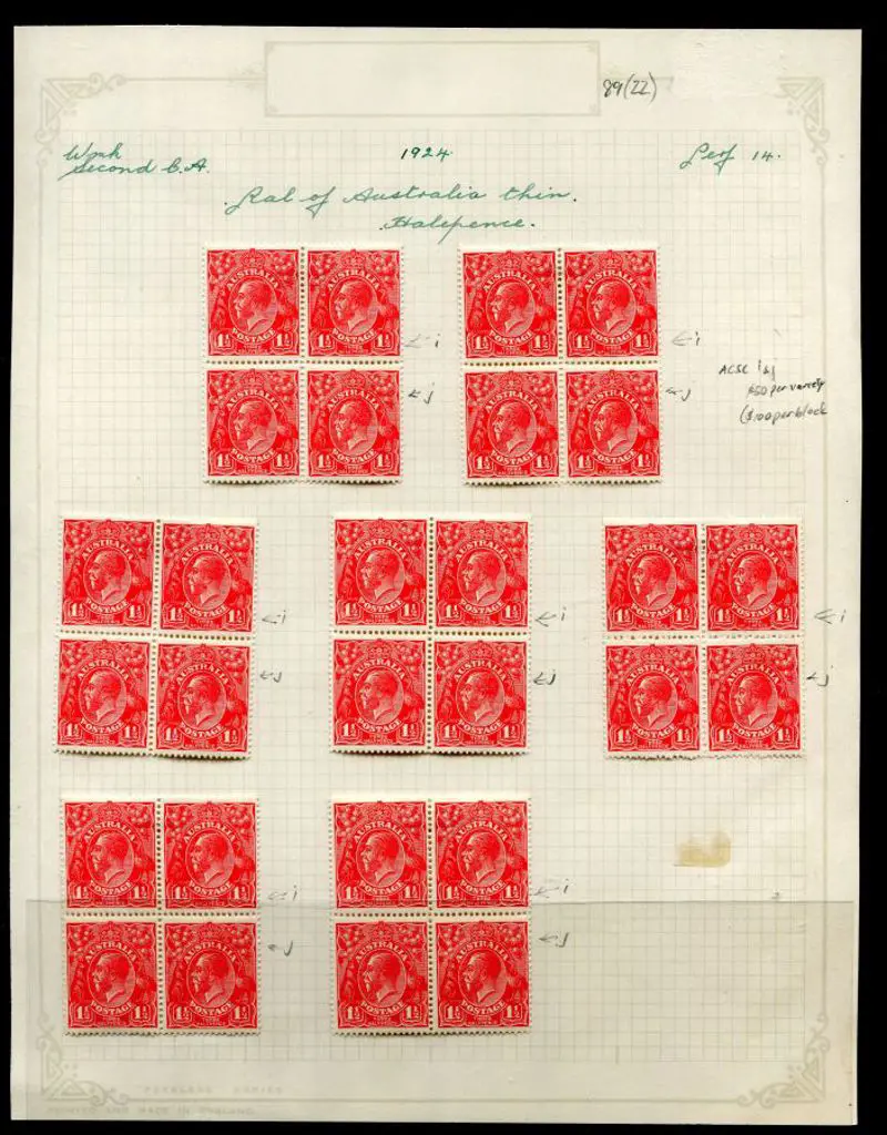 1914-20 Single watermark 1½d red with 7 blocks of ... Image 1++