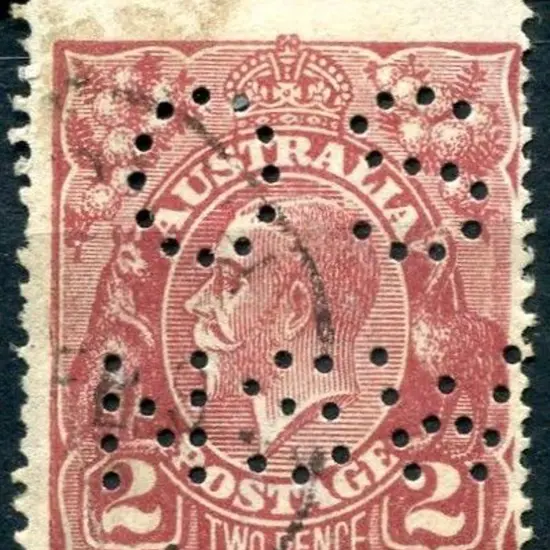 1914-20 Single watermark 2d red brown perfined ...