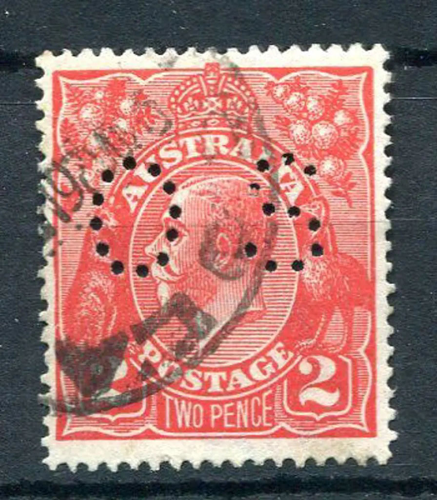 1914-20 Single watermark 2d red perfined "OS" with ... Image 1++