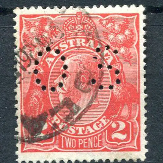 1914-20 Single watermark 2d red perfined "OS" with ...