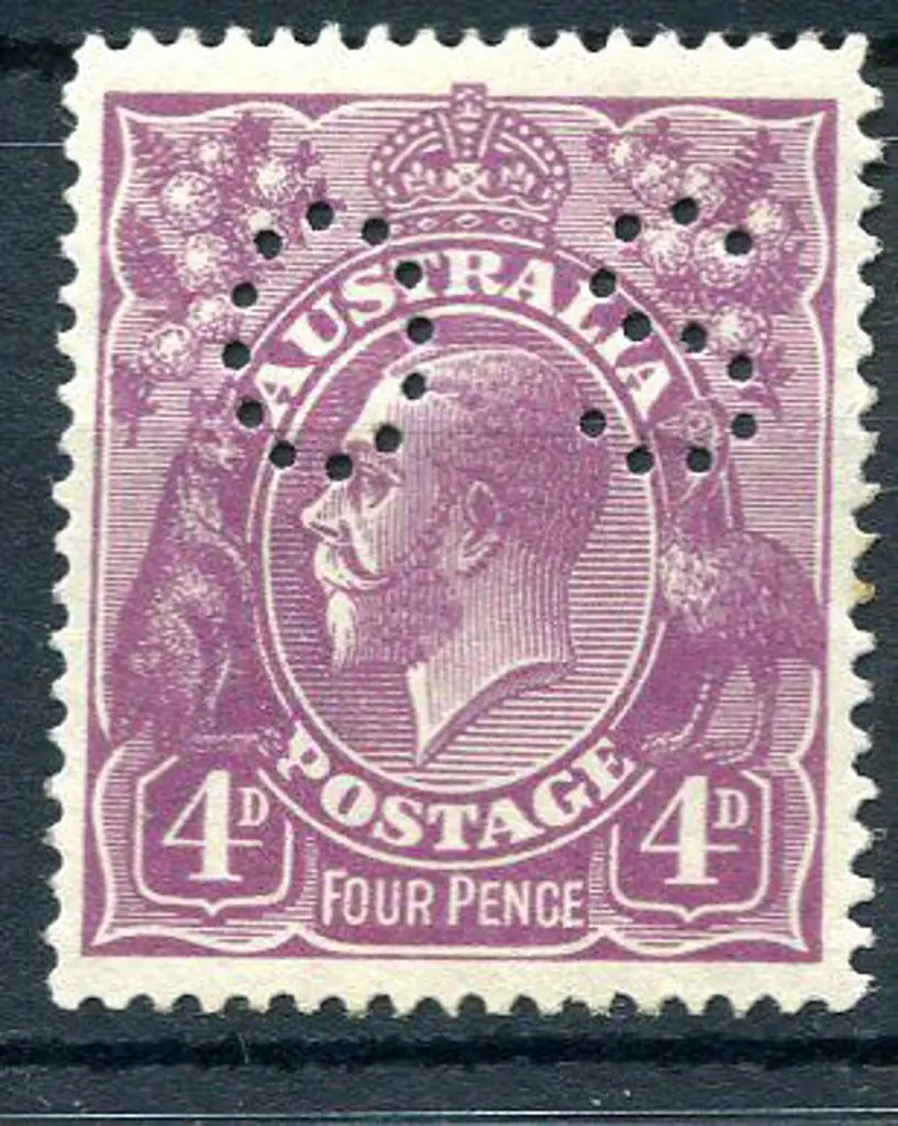 1914-20 Single watermark 4d violet perfined "OS". ... Image 1++