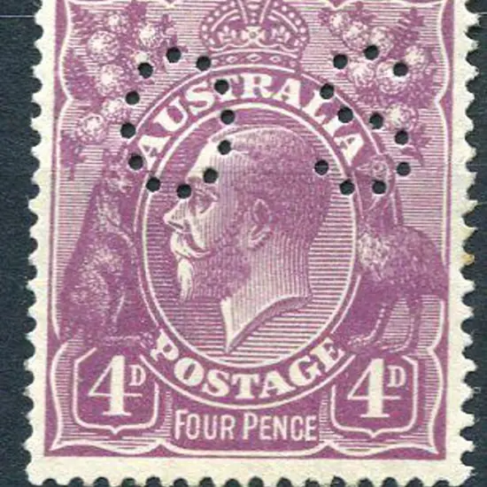 1914-20 Single watermark 4d violet perfined "OS". ...
