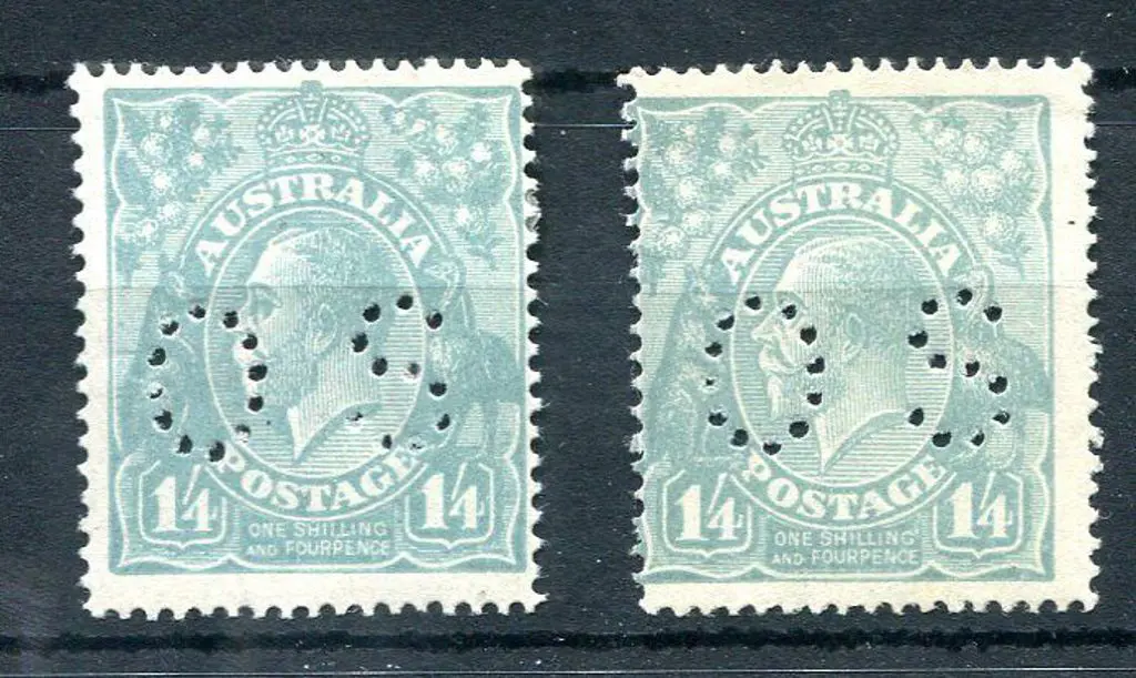 1914-20 Single watermark 1/4d shades perfined "OS" ... Image 1++
