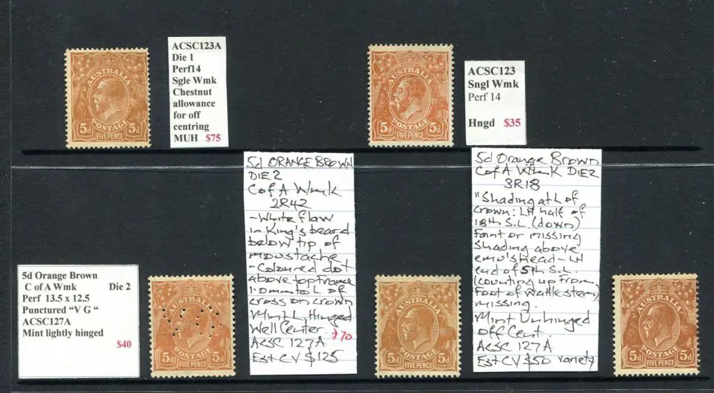 1931-36 CofA Wmk 5d chestnut (ACSC 123A) MUH & 5d ... Image 1++