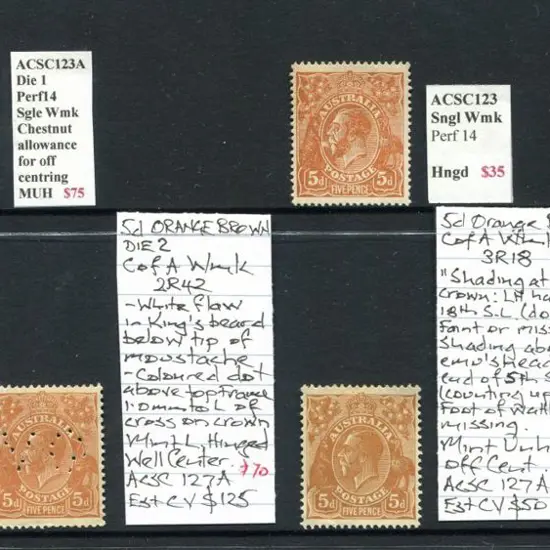 1931-36 CofA Wmk 5d chestnut (ACSC 123A) MUH & 5d ...