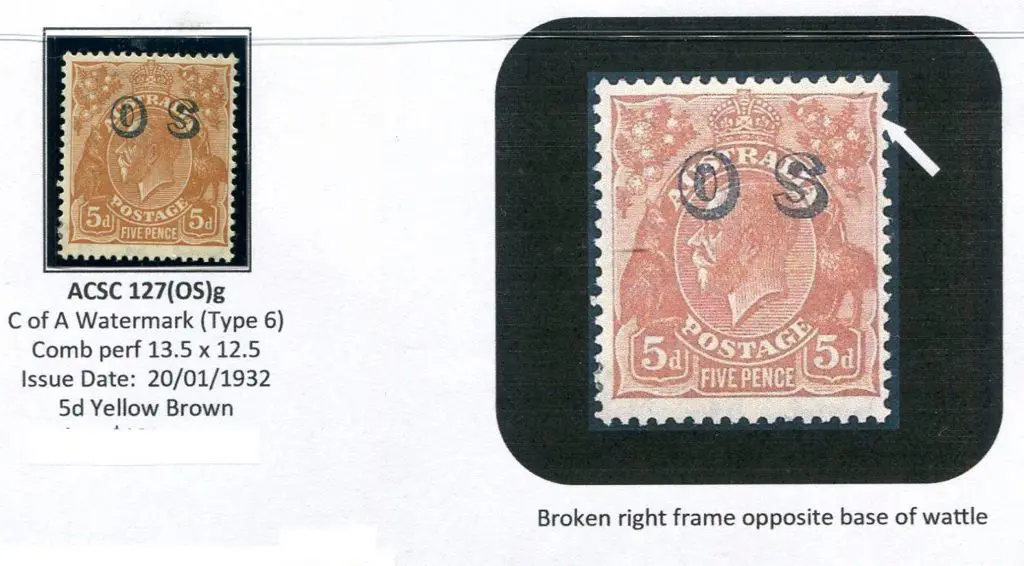 1931-36 CofA Wmk 5d chestnut ovptd "OS" with ... Image 1++