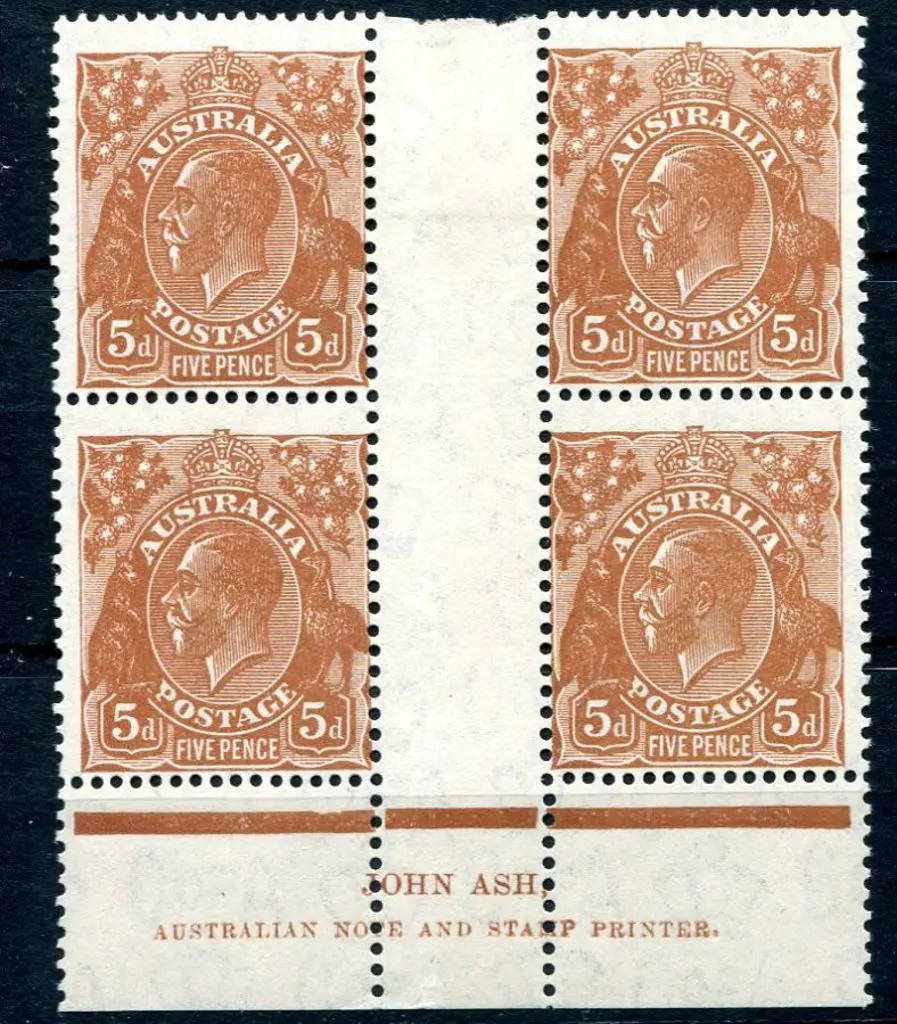 1931-36 CofA Wmk 5d chestnut with "flawed pearl in ... Image 1++