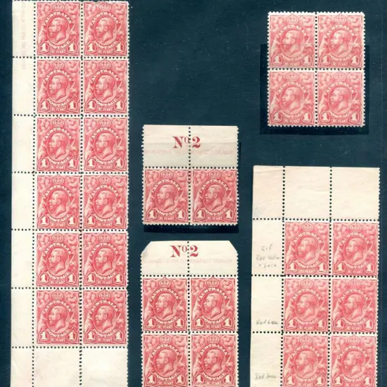 1914 1d engraved pale red KGV block of 4 (of which ...