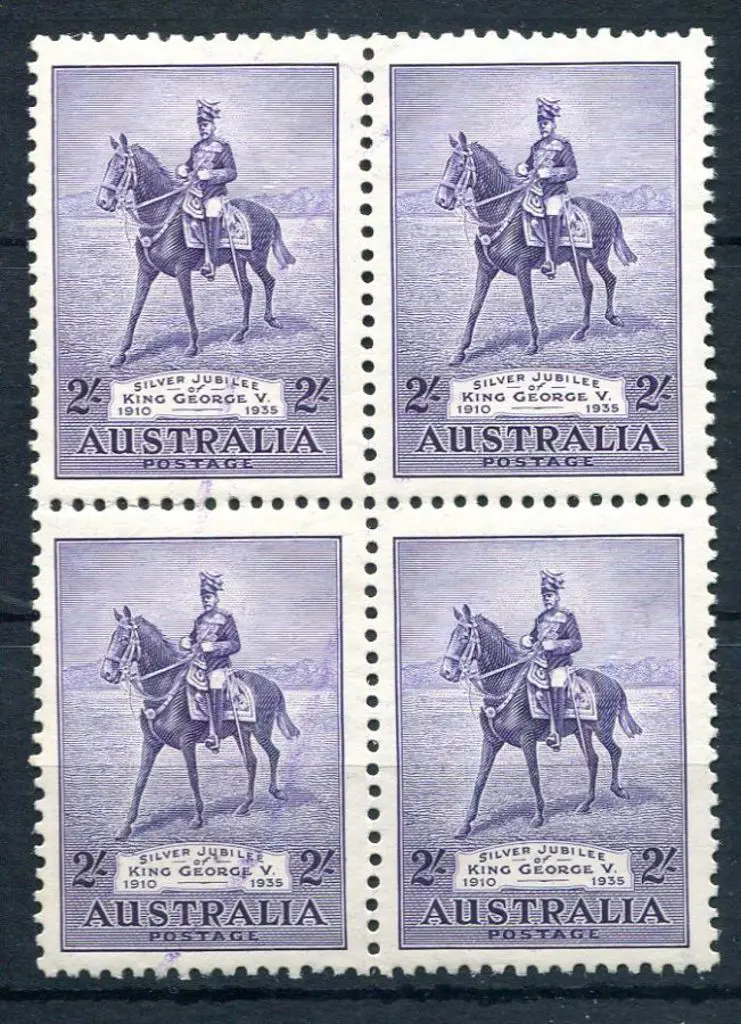 1935 2/- violet Silver Jubilee well centred block ... Image 1++