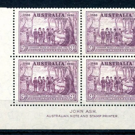 1937 9d NSW Sesqui John Ash imprint corner block. ...