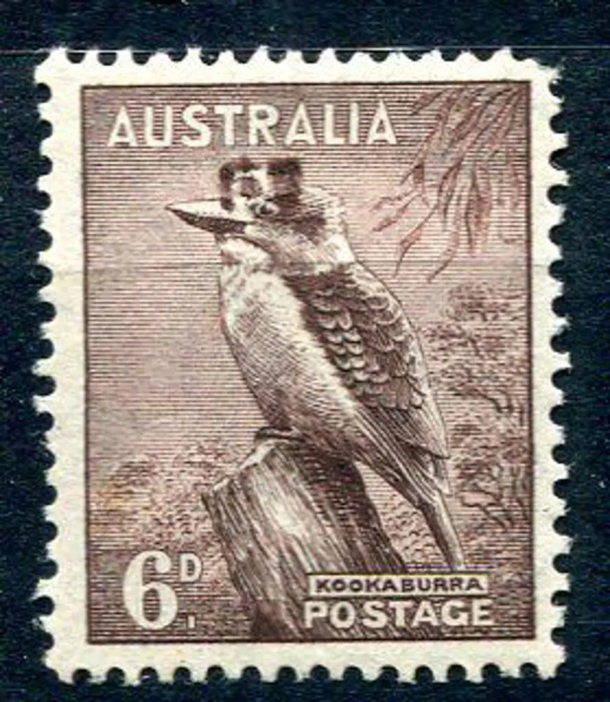 1937/49 6d kookaburra perf. 15x14 with "top hat" ... Image 1++