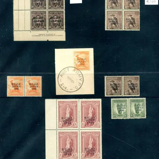 1946 BCOF ½d pair, 3d block with imprint, 6d pair ...