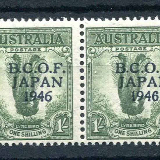 1946 BCOF 1/- lyrebird horiz pair with right hand ...
