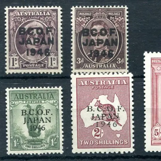 1946 BCOF set of 7 to 5/- Robes on thick paper. ...