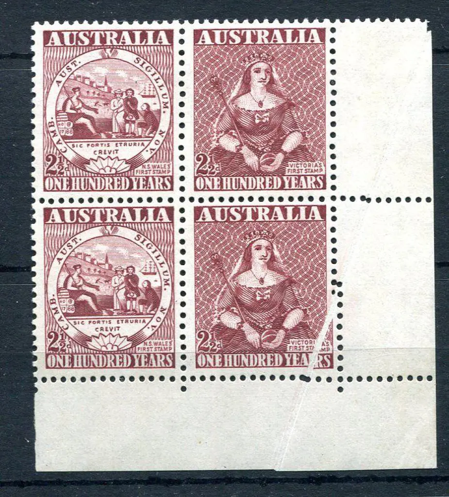 1950 2½d Stamp Cent lower right marginal block ... Image 1++