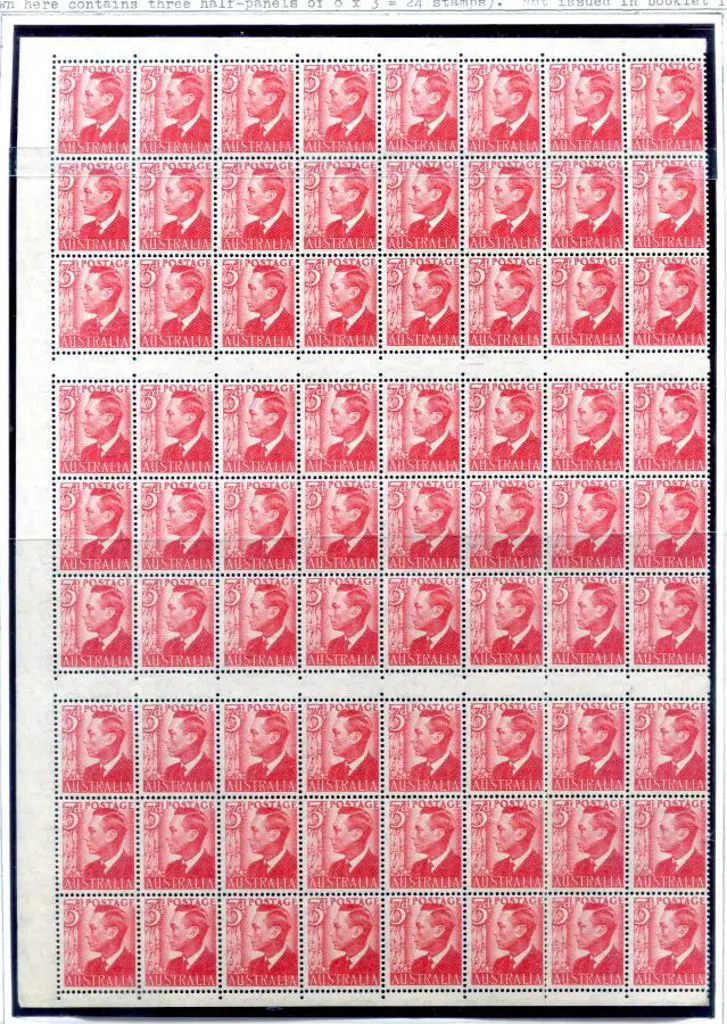 1951 3d scarlet KGVI half sheet of booklet panes ... Image 1++