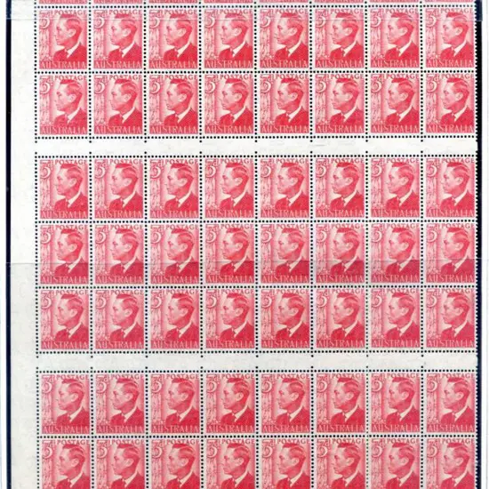 1951 3d scarlet KGVI half sheet of booklet panes ...