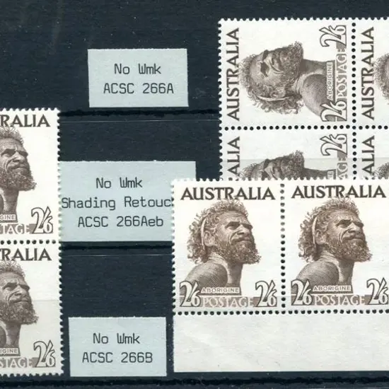 1952/66 2/6d Aborigine, no wmk blocks of 4 (ACSC ...