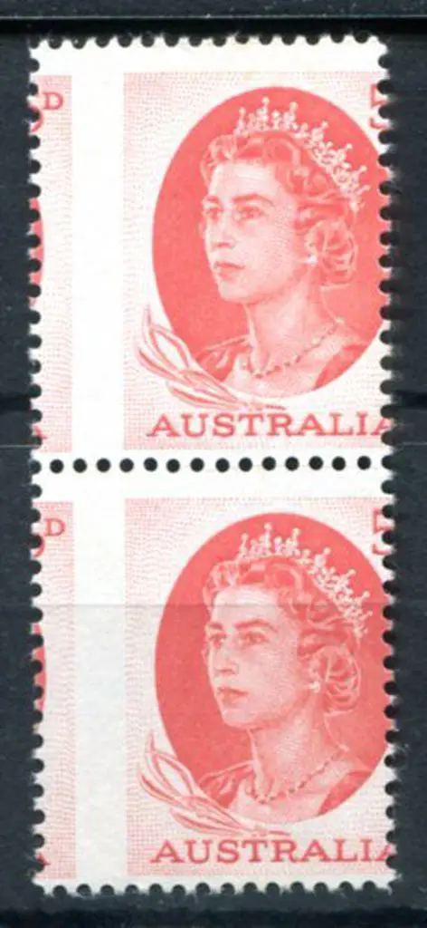 1963/65 5d red QEII vert pair with grossly ... Image 1++