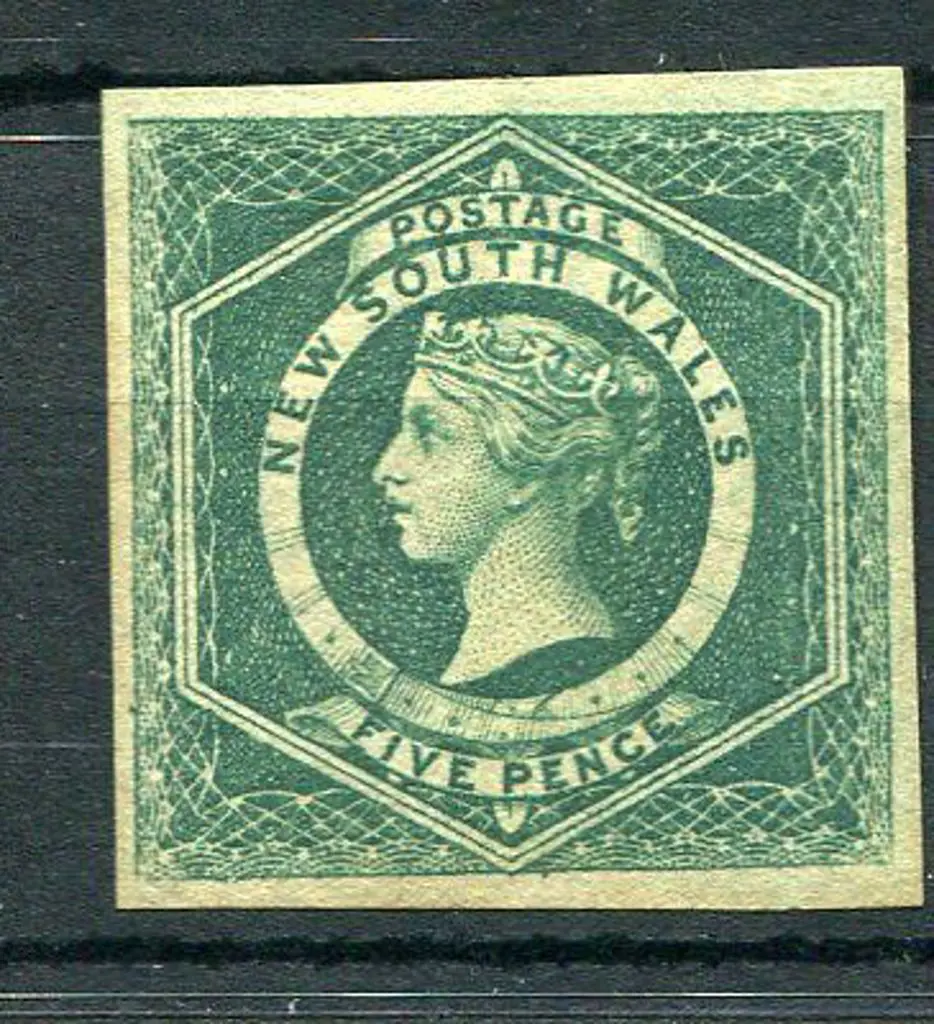 1854/58 5d dull green imperf wmk double lined "5" ... Image 1++