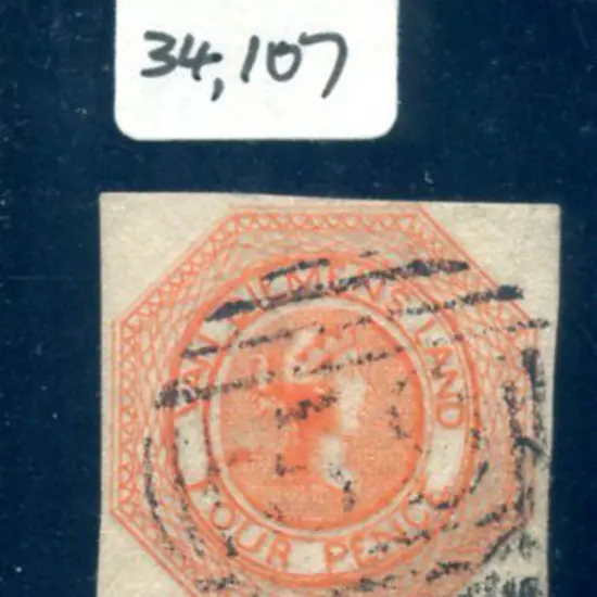 1853/54 4d bright red-orange, no wmk from plate 1, ...
