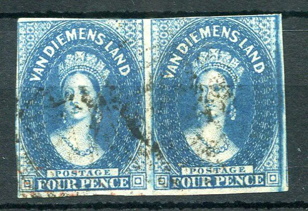1855 4d deep blue postally used pair with close to ... Image 1++
