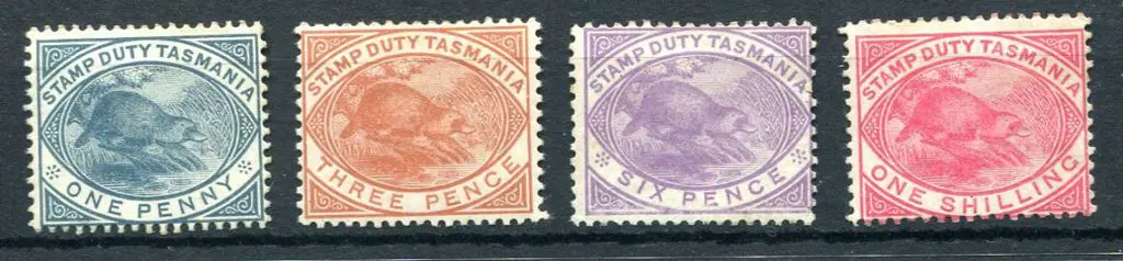 1880 1d, 3d, 6d & 1/- Platypus Stamp Duty set of ... Image 1++