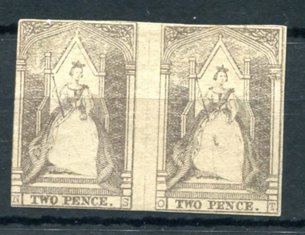 1855/56 2d purple "full length" imperf pair on ... Image 1++