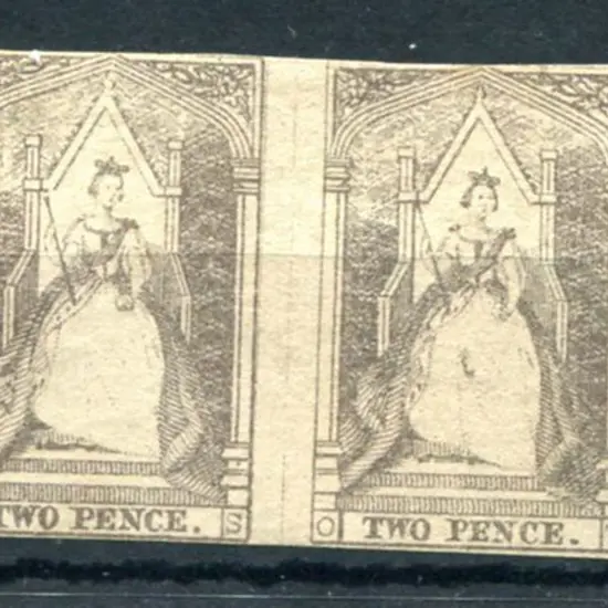 1855/56 2d purple "full length" imperf pair on ...