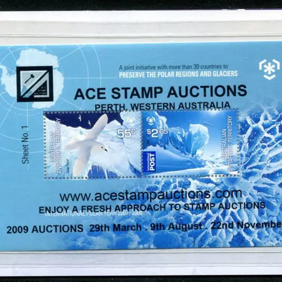 2009 Poles & Glaciers M/S overprinted ''ACE STAMP ...