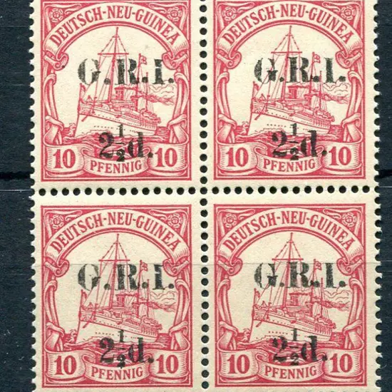 1914/15 "G.R.I." & "2½d." (6mm apart) on German ...