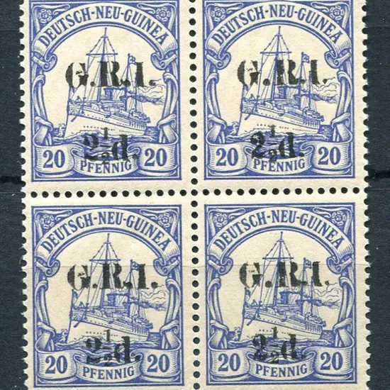 1914/15 "G.R.I." & "2½d." (6mm apart) on German ...
