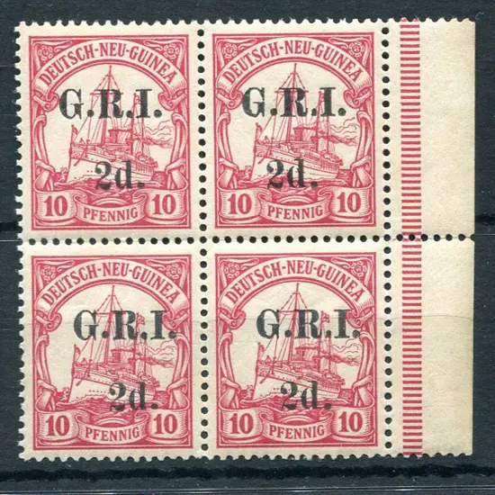 1914/15 "G.R.I." & "2d." on German New Guinea 10pf ...