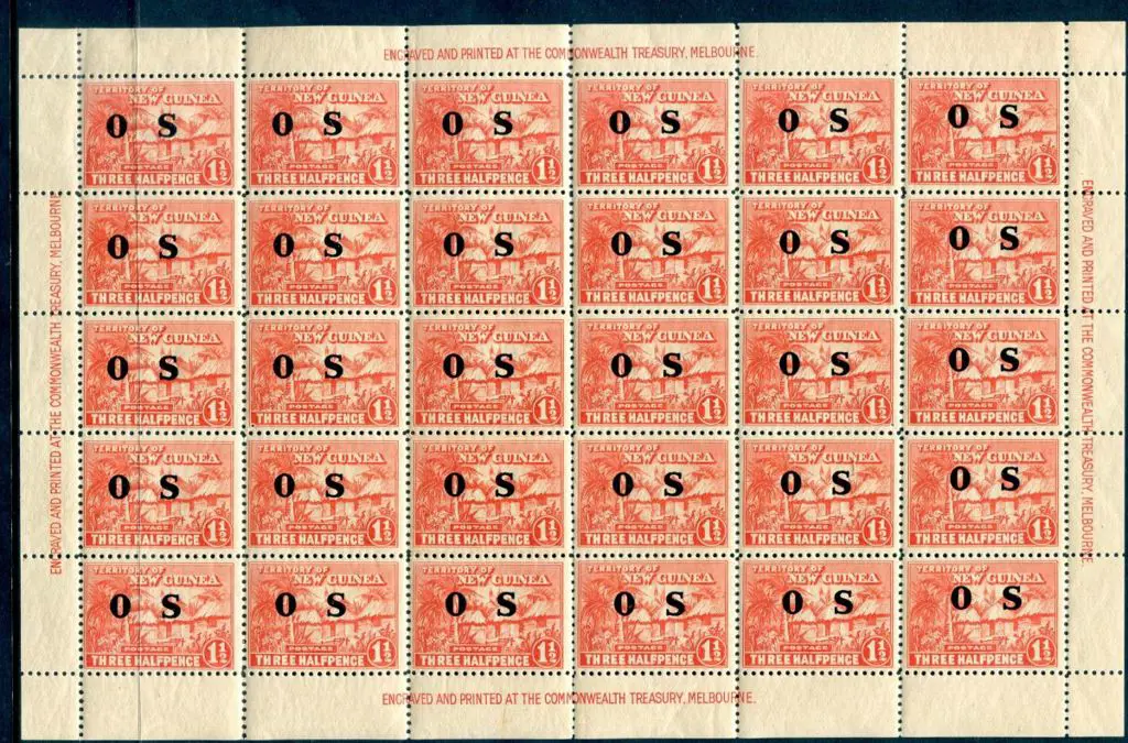 1931 1½d vermilion ovptd "OS" in MUH sheet of 30. ... Image 1++